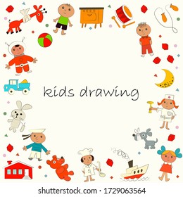 children's drawings with pencils are collected in the illustration
