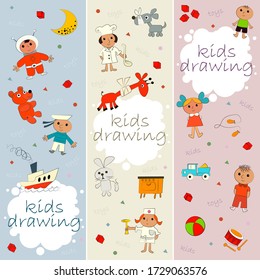 children's drawings with pencils are collected in the illustration