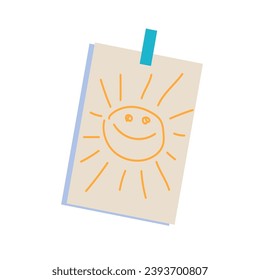 Children's drawings, primitive doodles of the smiling sun. Vector graphics.