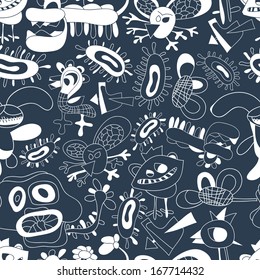 Children's drawings. Vector background with animals. Seamless pattern can be used for wallpapers, web page background,surface textures.Bright children's cartoon animals.