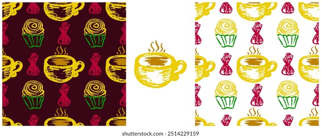 Children's drawings with wax crayons. Set Print 