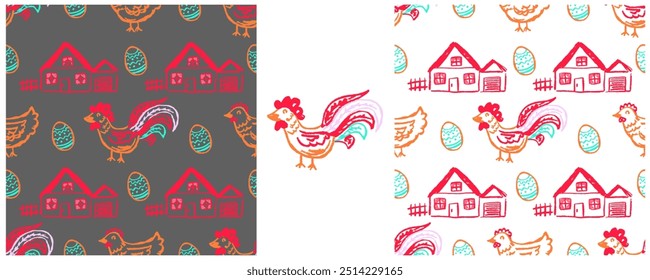 Children's drawings with wax crayons. Set Print 