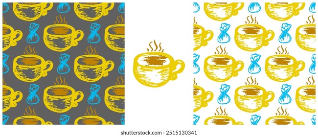Children's drawings with wax crayons. Set Print 