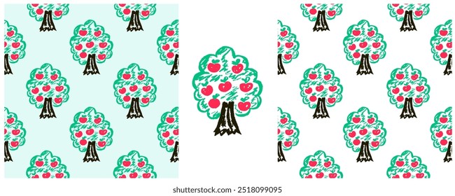Children's drawings with wax crayons. Set Print 