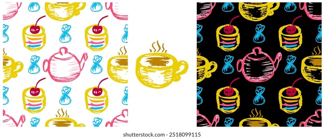Children's drawings with wax crayons. Set Print 