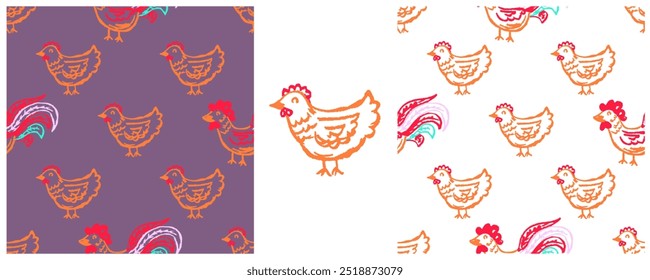 Children's drawings with wax crayons. Set Print 