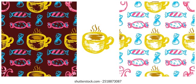 Children's drawings with wax crayons. Set Print 