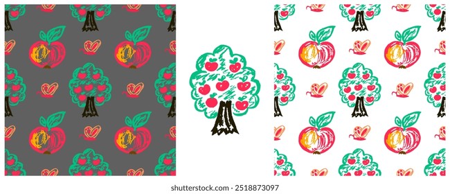 Children's drawings with wax crayons. Set Print 
