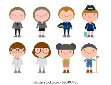 Children's dream jobs, professions in dream for kids, Happy children in work wear.Vector illustration