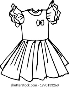 
Children's dress doodle sketch drawing by hand illustration graphic. Clothes for children for girls for school, smart for dolls. coloring book for kids print