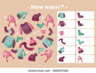 Childrens educational Christmas, New Year s game. We consider items of warm winter clothing. For games, magazines, book printing, applications, education