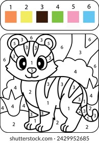 Children's educational coloring page. Coloring by numbers. African animals tiger