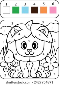 Página educativa para colorear para niños. Colorear por números. Animales africanos león