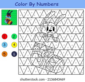 children's educational game. coloring by numbers. New Year's sock with a hare.