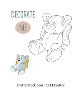 Children's educational game. Cute bear. Coloring for children. All objects are separated. Isolated on white background. Vector illustration.