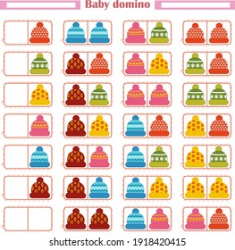 Children's educational game - dominoes. Hats. Vector image
