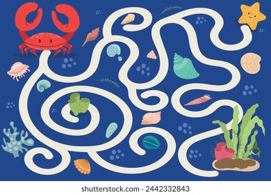 Children's educational game labyrinth. Vector game for children with a water world.