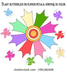 Children's educational game for the little ones to find the matching color, butterflies and flowers