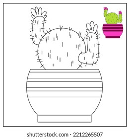 children's educational game. logic tasks. coloring book.cactus
