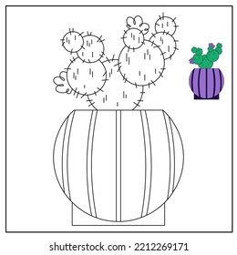 children's educational game. logic tasks. coloring book.cactus