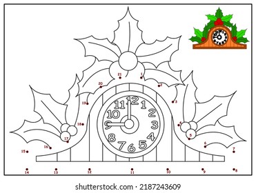 children's educational game. logical tasks. mathematics. coloring book. connect the dots. watch. time.