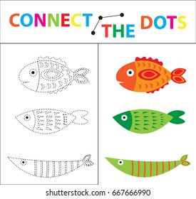 Children's educational game for motor skills. Connect the dots picture. For children of preschool age. Circle on the dotted line and paint. Coloring page. Vector illustration