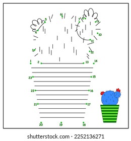 children's educational game, task. logic. connect the dots by numbers. mathematics. cactus. flower. plant.	