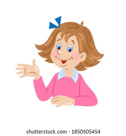 Children's emotions. Cute smiling girl. In cartoon style. Isolated on white background. Vector flat illustration.