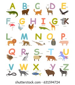 Childrens English Alphabet Animals Cartoon Style Stock Vector (Royalty ...