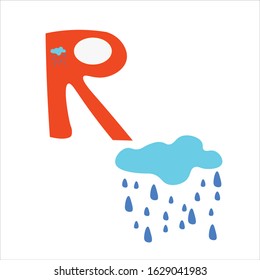 Children's English alphabet with drawings. Letter R