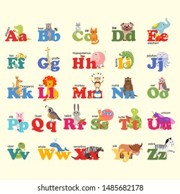 
children's english alphabet with wildlife. vector illustration.