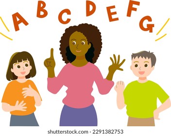 Children's English conversation school African-American female teacher