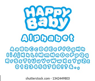 Children's English letters with numbers and symbols set for creating prints and logos. Alphabet for baby print design. Vector cute font.