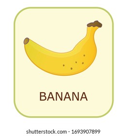 Children`s english word card. An isolated vector cartoon banana. Learning activity.
