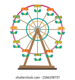 Children's entertainment playground, recreation park. Place for children's games. Funfair with ferris wheel. Amusement and carnival, carousel in park. Amusement park. flat illustration.