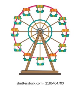 Children's entertainment playground, recreation park. Place for children's games. Funfair with ferris wheel. Amusement and carnival, carousel in park. Amusement park. flat illustration.