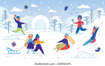 Childrens Entertainment in Winter in Snow, Slide.