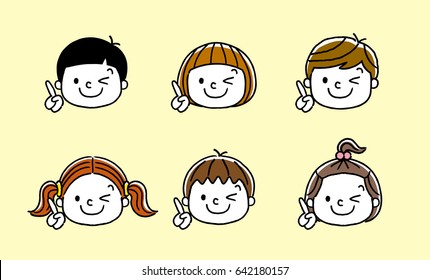 Children's expression: wink, point, index finger