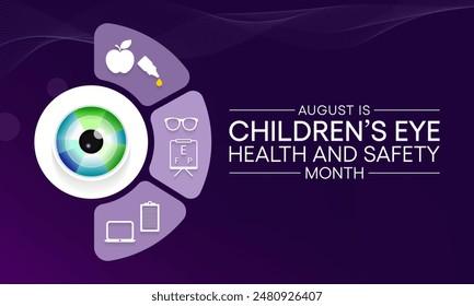 Children's Eye health and safety month is observed every year in August, it encourages parents to learn how to protect their child's eyesight. Vector illustration