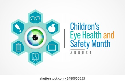 Children's Eye health and safety month is observed every year in August, it encourages parents to learn how to protect their child's eyesight. Vector illustration