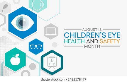 Children's Eye health and safety month is observed every year in August, it encourages parents to learn how to protect their child's eyesight. Vector illustration