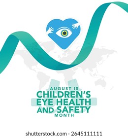 Children's Eye health and safety month is observed every year in August, it encourages parents to learn how to protect their child's eyesight. Vector illustration