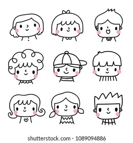 Children's face/ Emotioon/ Funny kids/ Doodle/ Greeting card/ Decoration card/ Website/ Banner/ Cute vector.