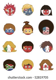 children's faces decorated in their country flags