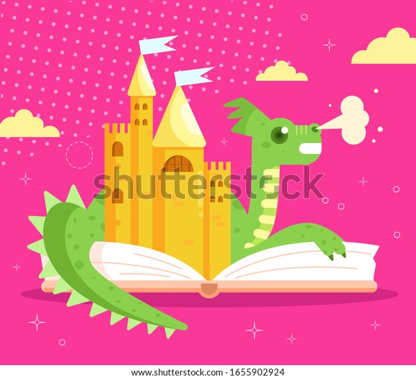 Childrens Fairy Tale Dragon Book Illustration Stock Vector (Royalty ...