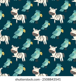 Childrens fashion pattern with baby animals. Cute safari african animals with plant - print. Childish seamless pattern for nursery design, kids textile, boys and girls fabric apparel.