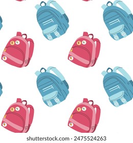 Patrón de escuela de moda infantil. De vuelta a la escuela o los suministros de jardín de infantes sin fisuras de fondo. Diseño de Elementos de educación dibujado a mano. Impresión para tela, textil, papel de embalaje.