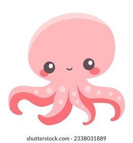 Children's flat vector illustration on white background. Cute pink octopus  