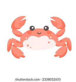 Children's flat vector illustration on white background. Cute pink crab 