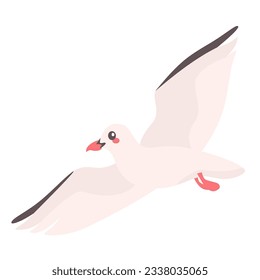 Children's flat vector illustration on white background. Cute flying seagull 